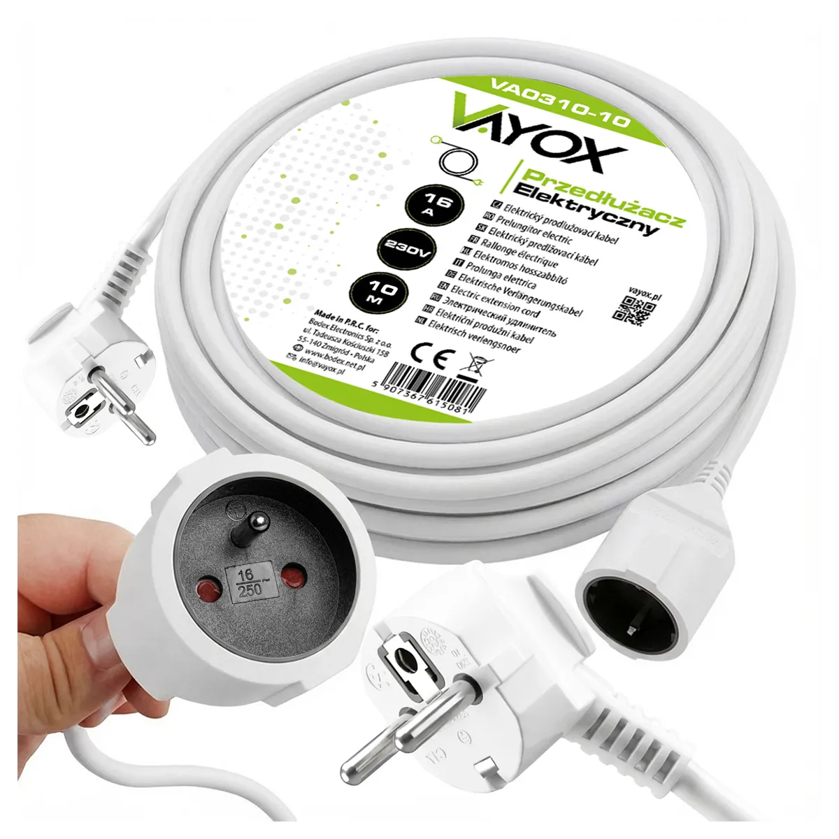 Przedłużacz Vayox VA0310-10 1 gniazdo 10m Biały