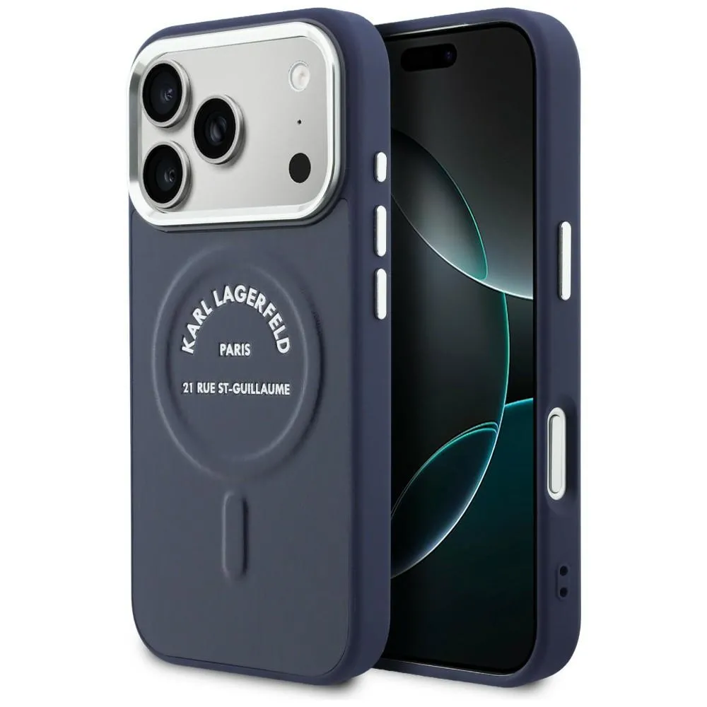Etui Karl Lagerfeld Karl RSG Logo MagSafe do iPhone 17 Pro Niebieski