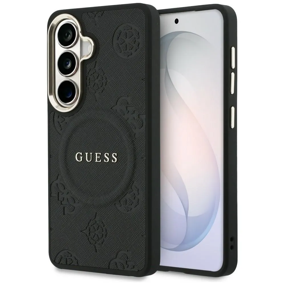 Etui Guess Saffiano Peony Embossed Ring MagSafe do Galaxy S26 Czarny