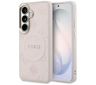 Etui Guess Saffiano Peony Embossed Ring MagSafe do Galaxy S26+ Różowy