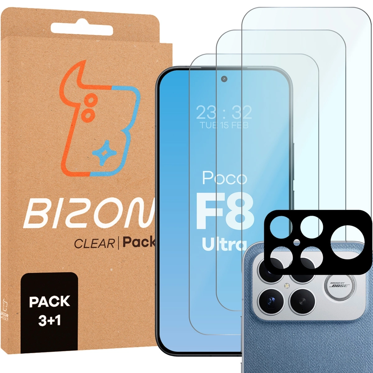 Folia hydrożelowa Bizon Szkło + szybka na aparat Glass Clear Pack do Xiaomi POCO F8 Ultra 3 sztuki