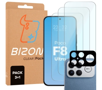 Folia hydrożelowa Bizon Szkło + szybka na aparat Glass Clear Pack do Xiaomi POCO F8 Ultra 3 sztuki