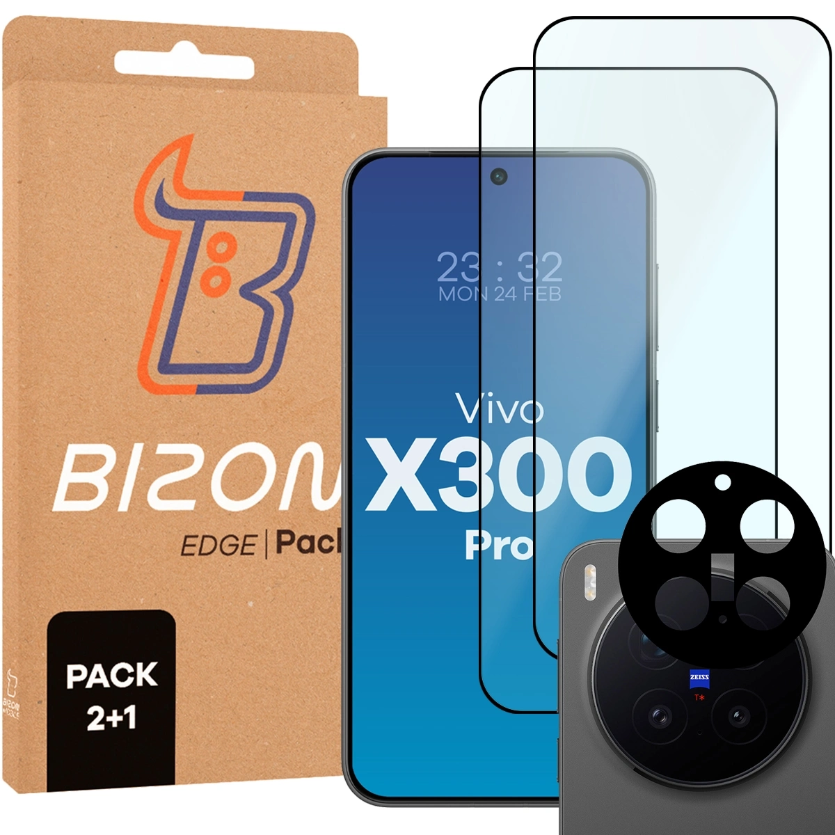 Folia hydrożelowa Bizon Szkło + szybka na aparat Glass Edge Pack do Vivo X300 Pro 2 sztuki