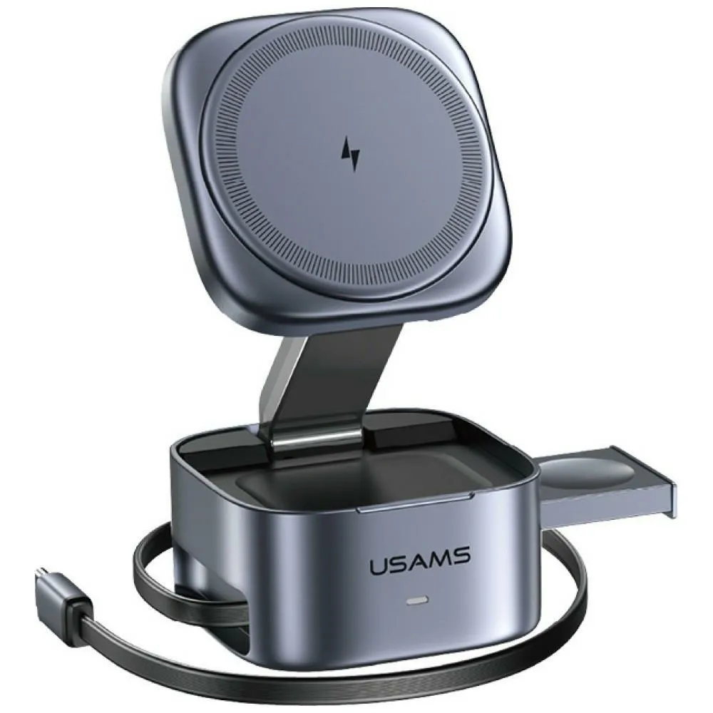 Ładowarka indukcyjna USAMS CD257 3w1 Qi2 15W Szary