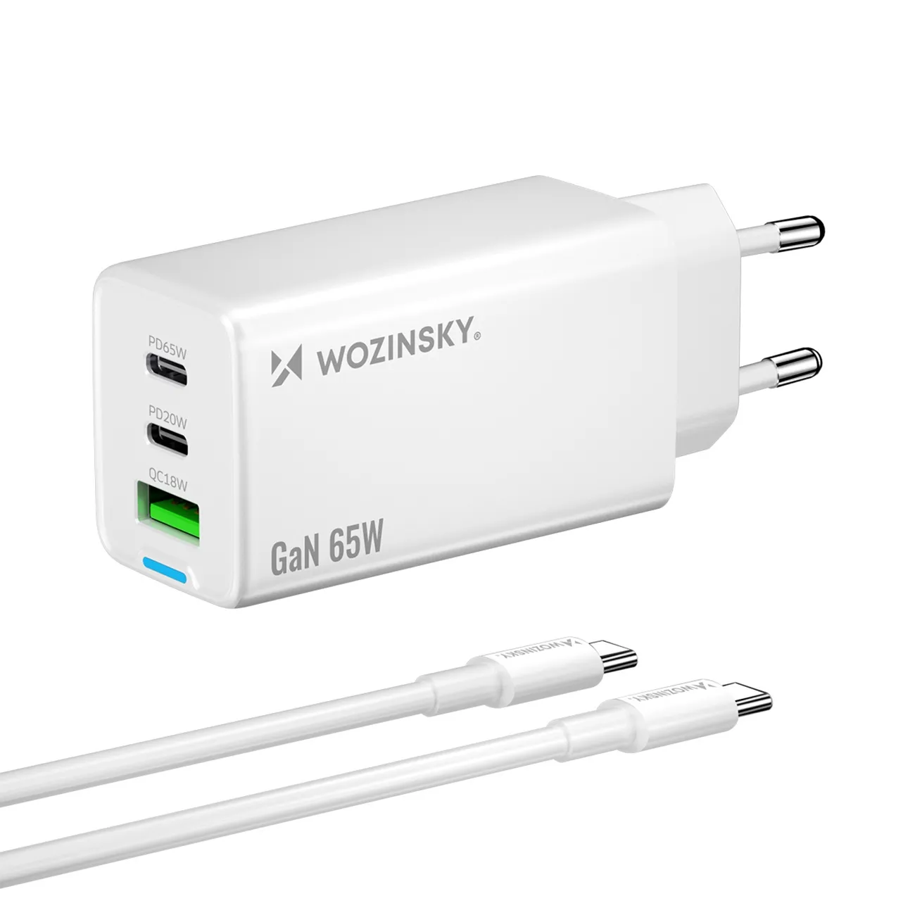 Ładowarka sieciowa Wozinsky WDCCBC GaN USB-A 2x USB-C 65W Biały