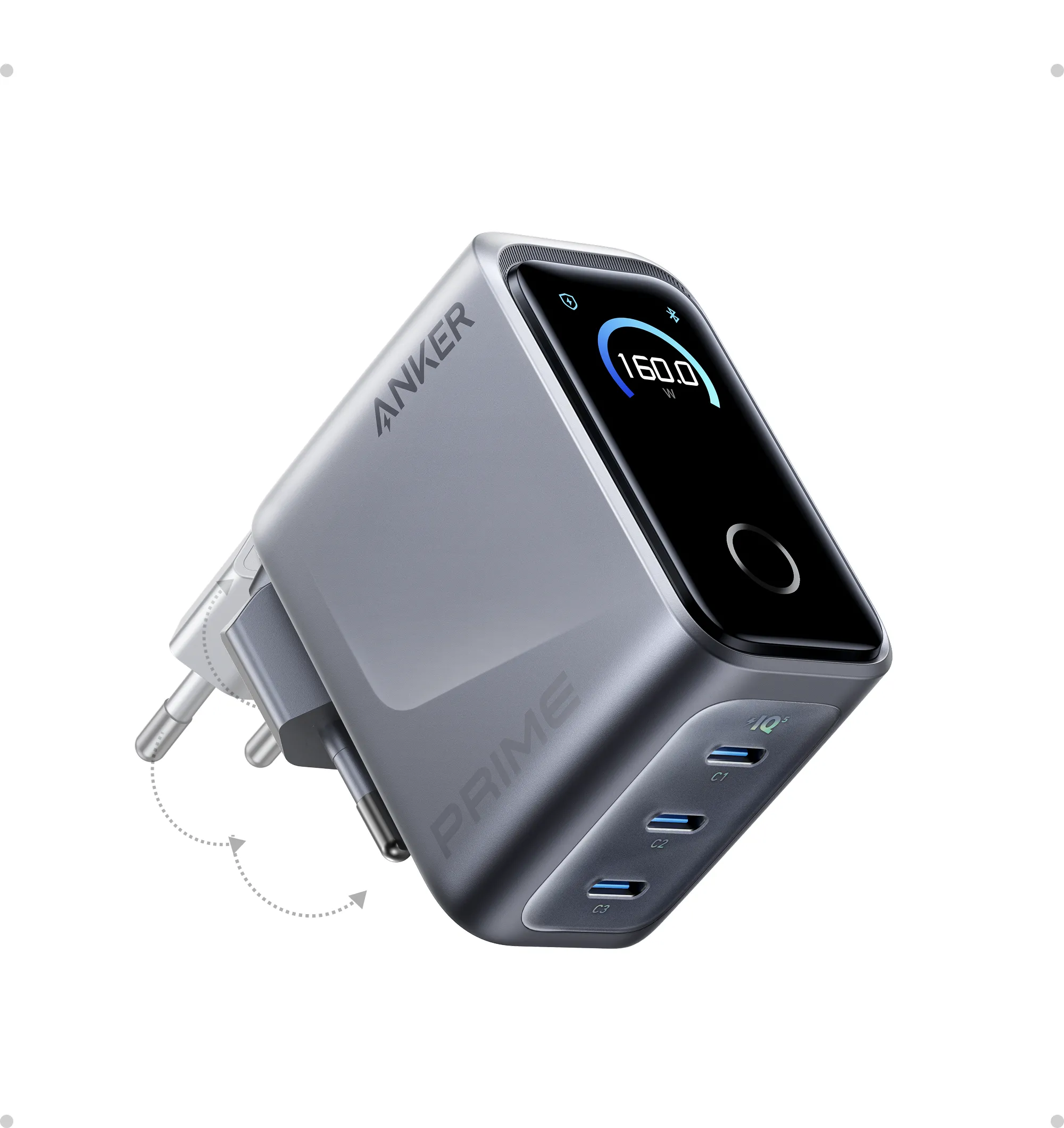 Zasilacz do laptopa Anker Prime 160W (A2687341) Kolorowy wyświetlacz, 3x USB-C Srebrny