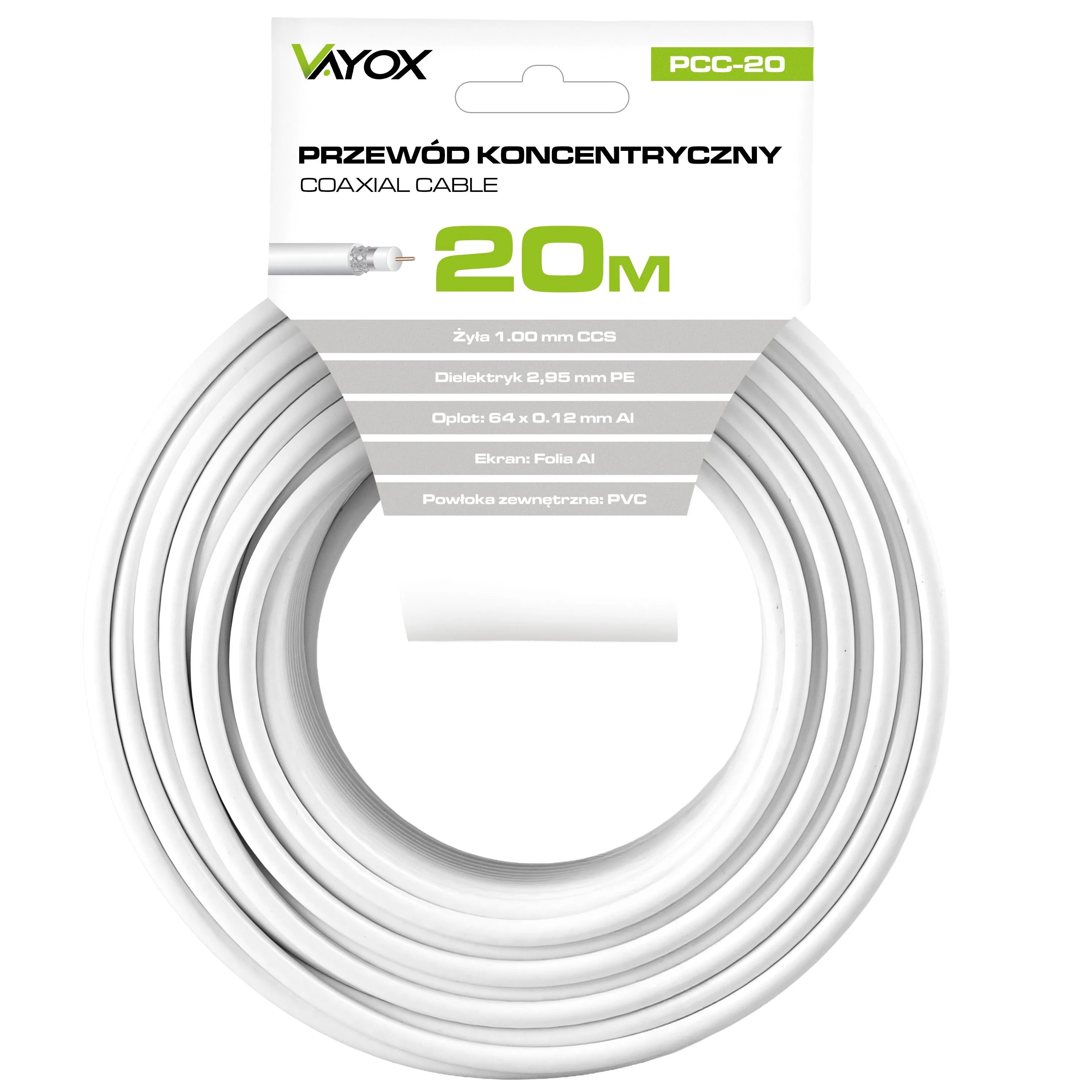 Kabel koncentryczny Vayox PCC-20 20m Biały