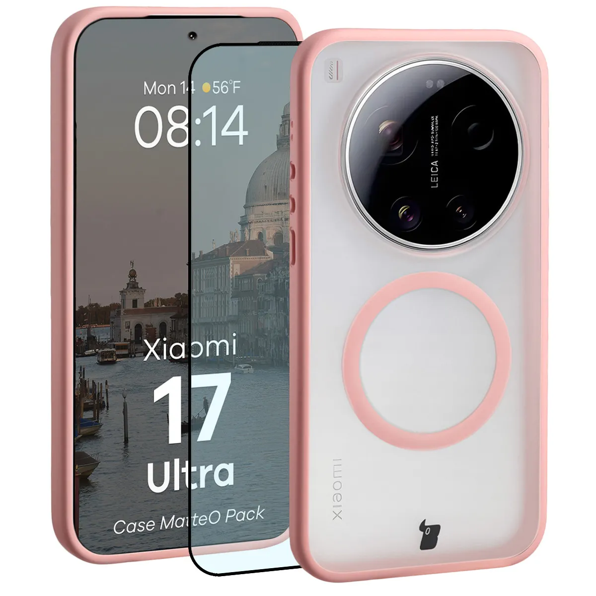 Szkło hartowane Bizon MatteO Pack do Xiaomi 17 Ultra Jasnoróżowy