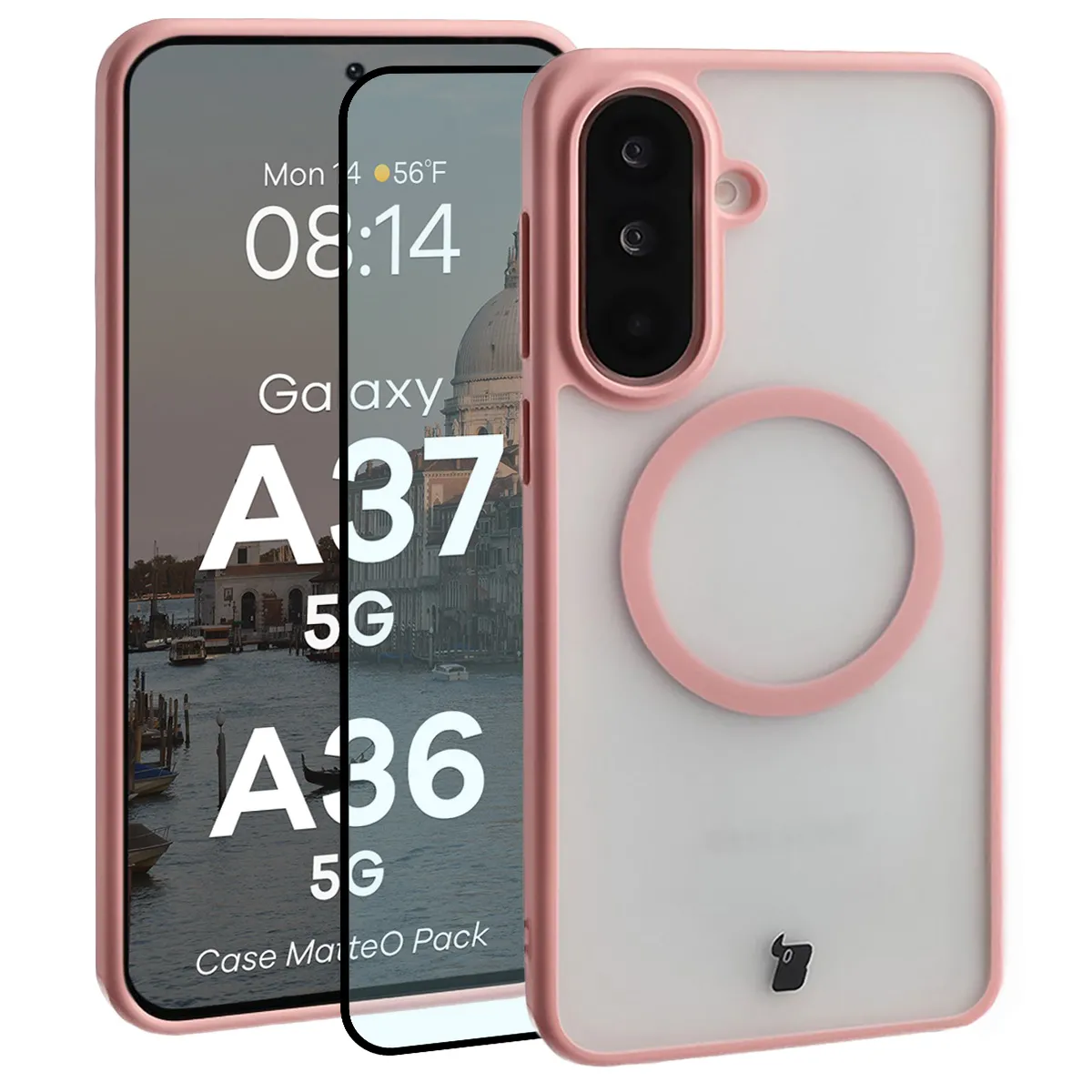 Szkło hartowane Bizon MatteO Pack do Galaxy A37 5G / A36 5G Jasnoróżowy