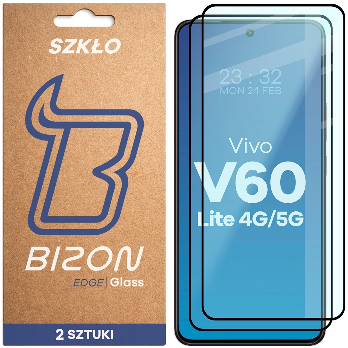 Szkło hartowane Bizon z ramką Glass Edge Duo do Vivo V60 Lite 5G 2 sztuki