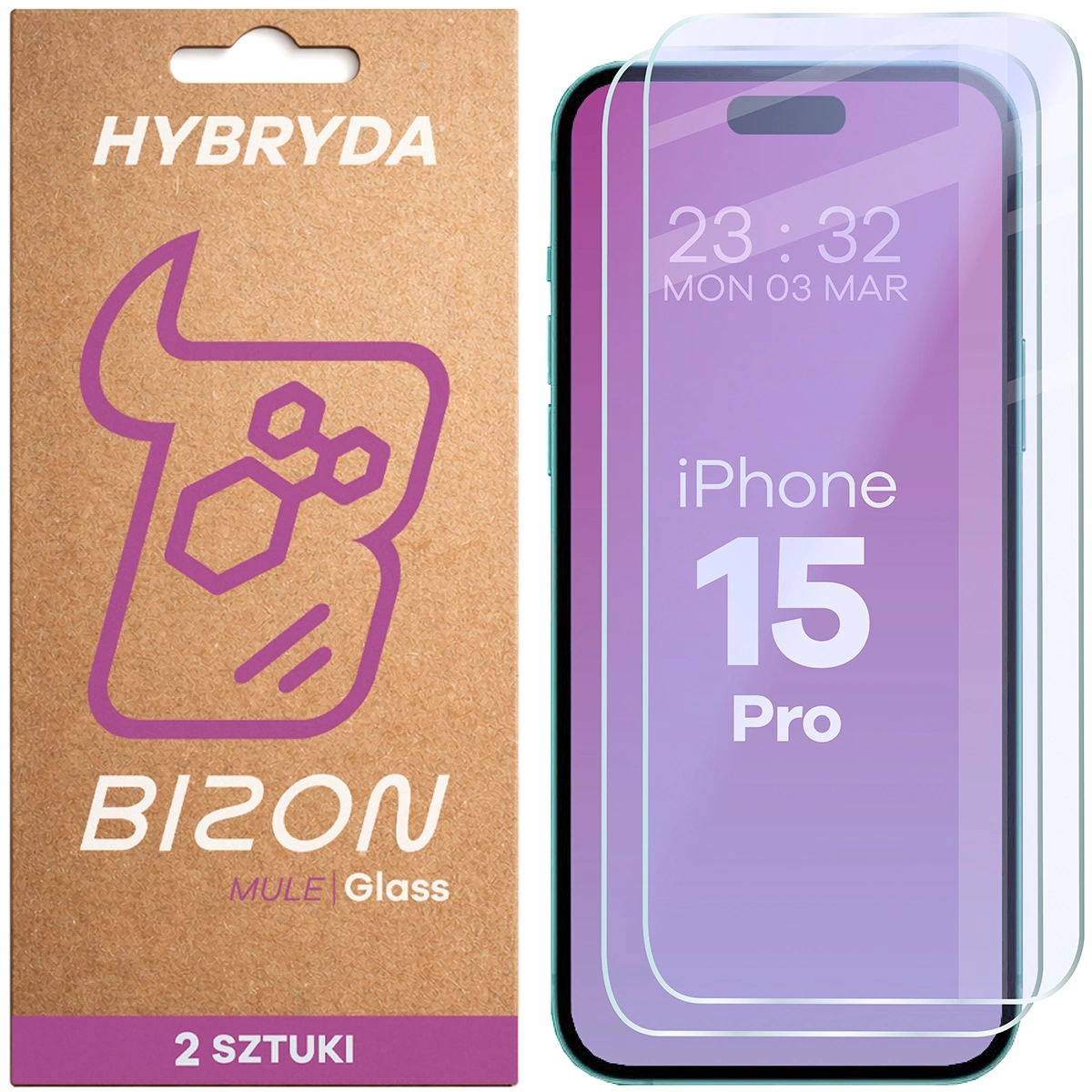Szkło hybrydowe Bizon elastyczne Glass Mule Duo do Apple 15 Pro 2 sztuki