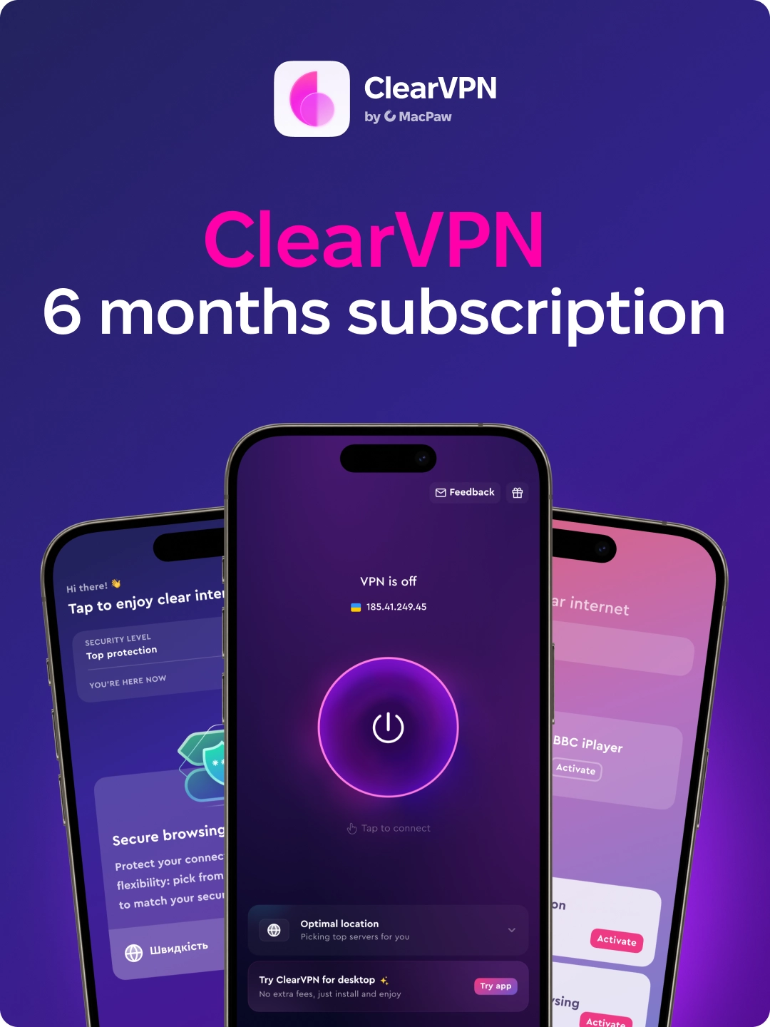 Oprogramowanie MacPaw ClearVPN 6 Miesięcy Kod aktywacyjny