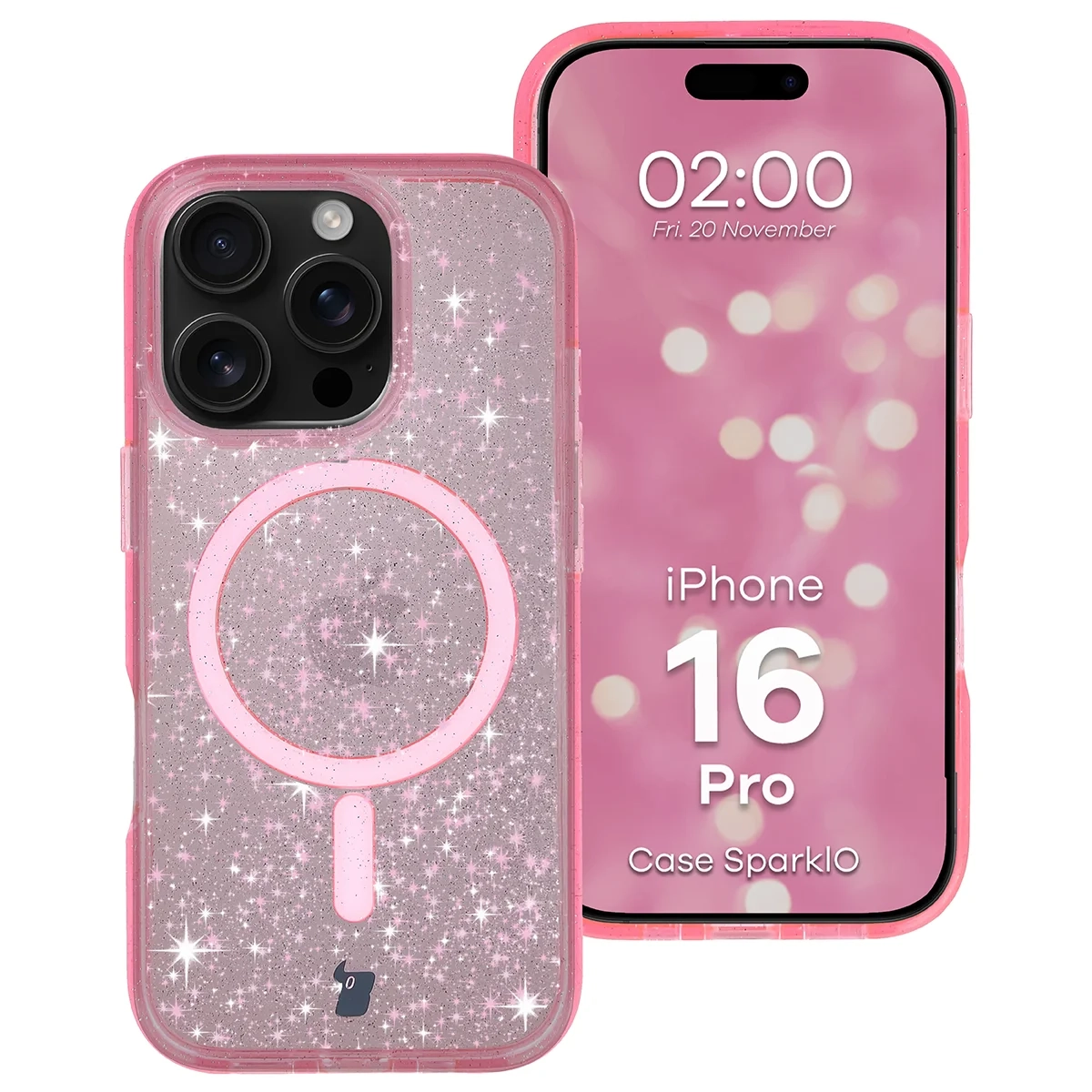Etui Bizon Case SparklO do iPhone 16 Pro Przezroczysto-Różowe Z Brokatem