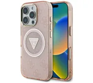 Guess IML Metal Glitter 4G Circle Triangle MagSafe do iPhone 16 Pro Max Różowy