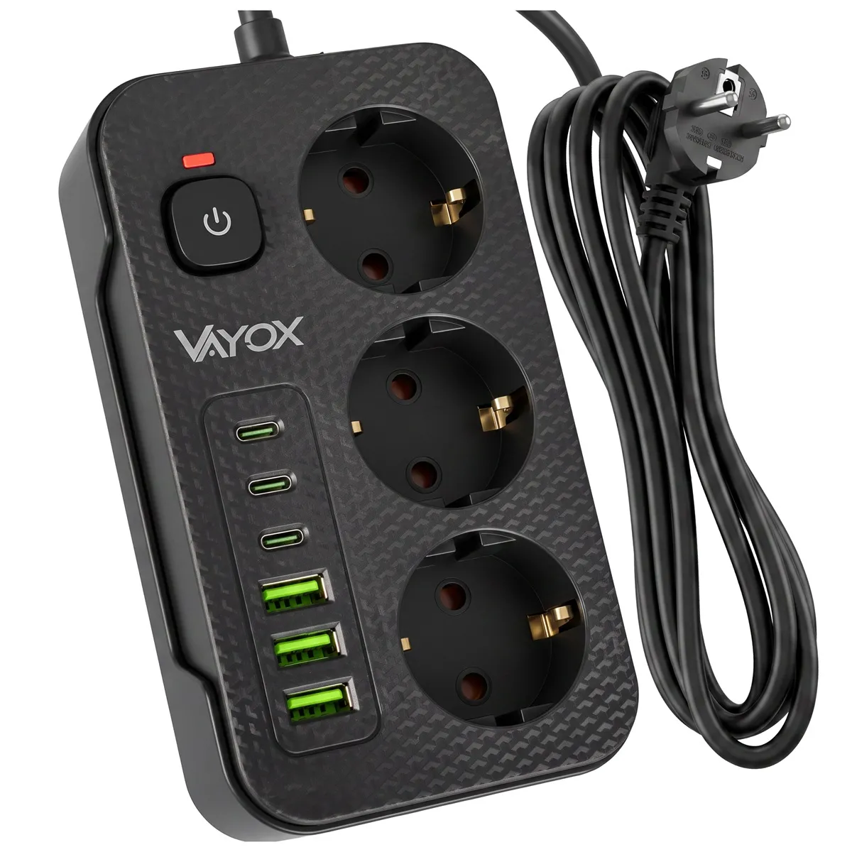 Listwa Vayox VA0468B-3 3x USB-A 3x USB-C 3 gniazda 3m Czarny