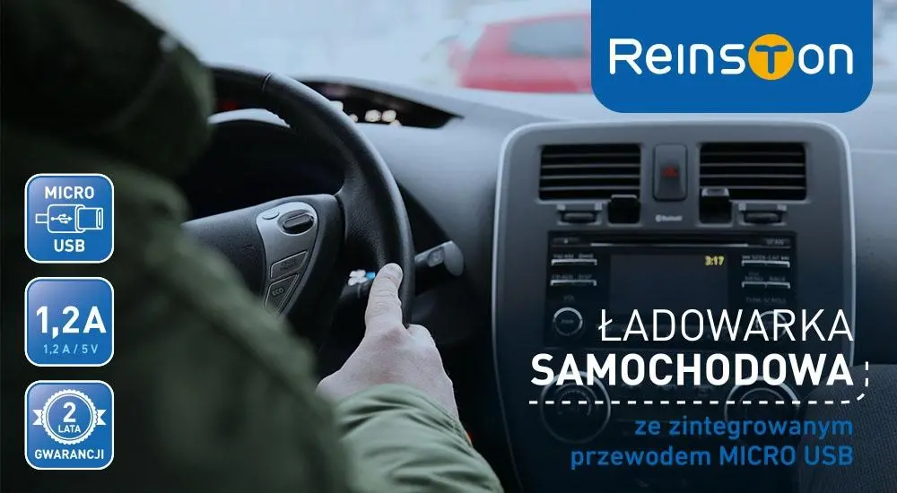 Ładowarka samochodowa Reinston ELSA01 kabel microUSB Czarny