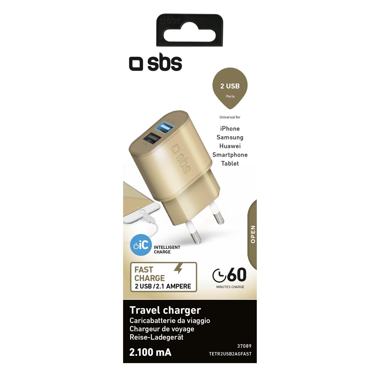 SBS TETR2USB2AGFAST Ładowarka sieciowa 2xUSB Fast (złoty)