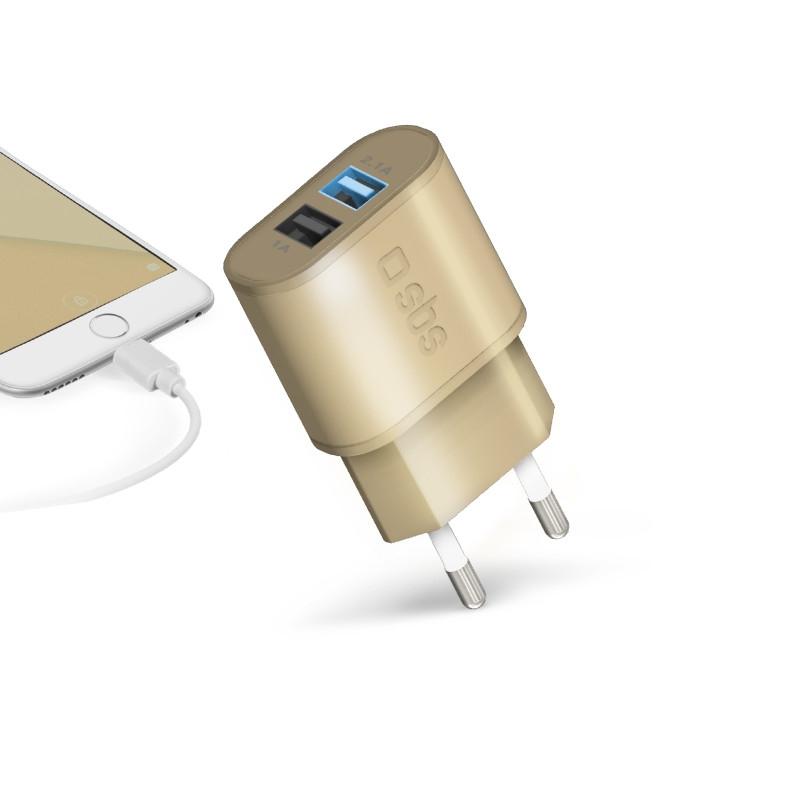 SBS TETR2USB2AGFAST Ładowarka sieciowa 2xUSB Fast (złoty)