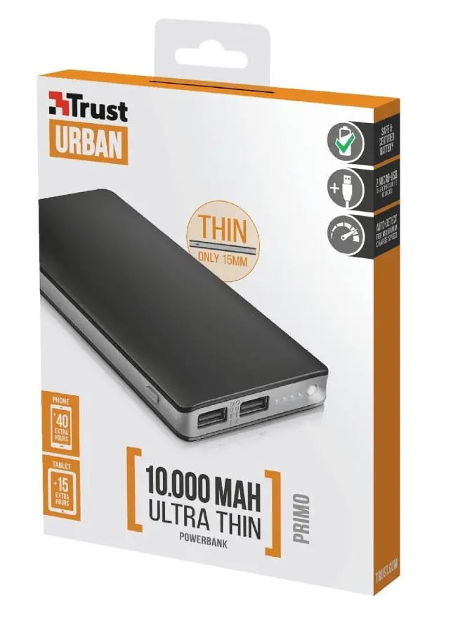 Powerbank Trust Primo Thin 10000mAh Szary