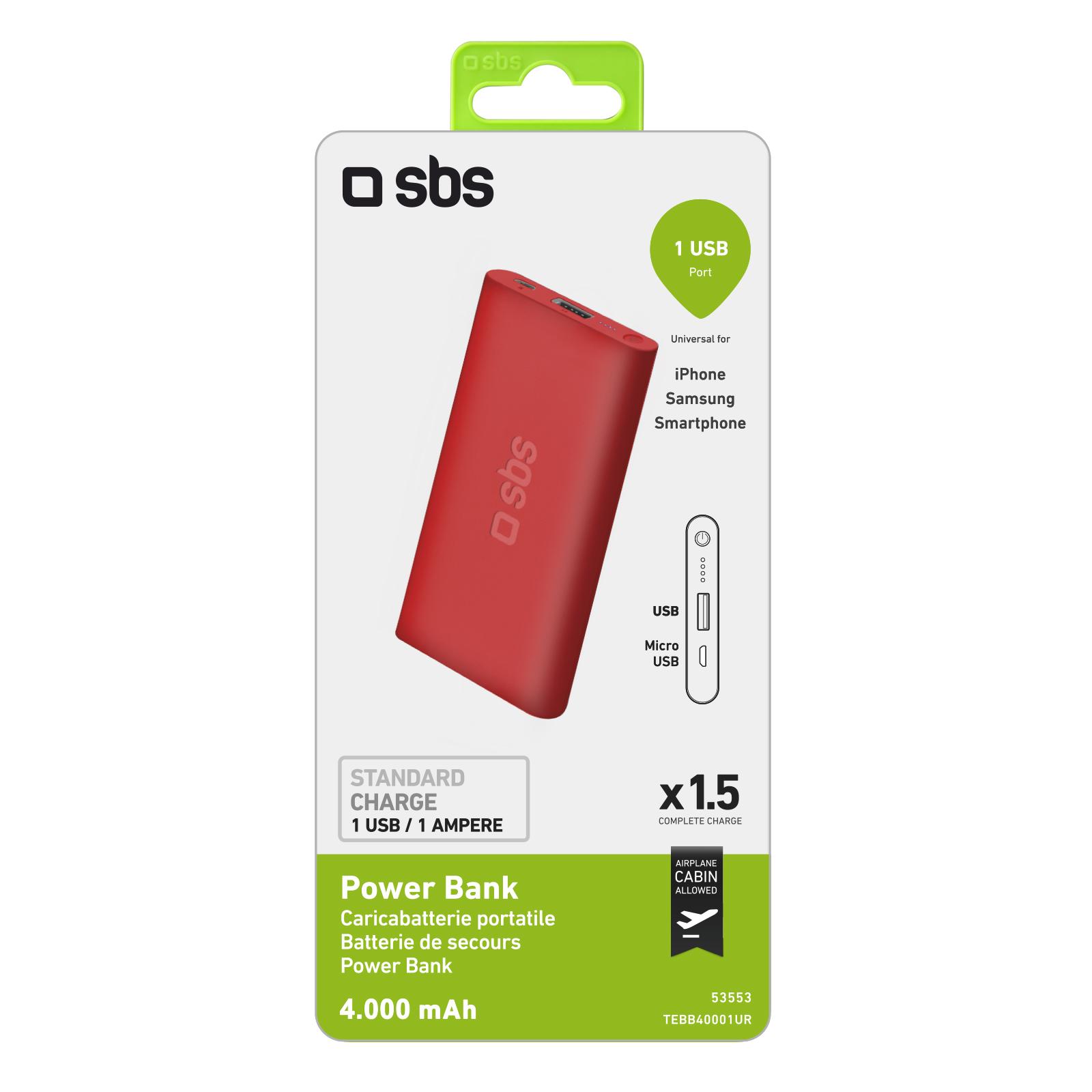 Powerbank SBS TEBB40001UR 4000mAh li-polimer (czerwony)