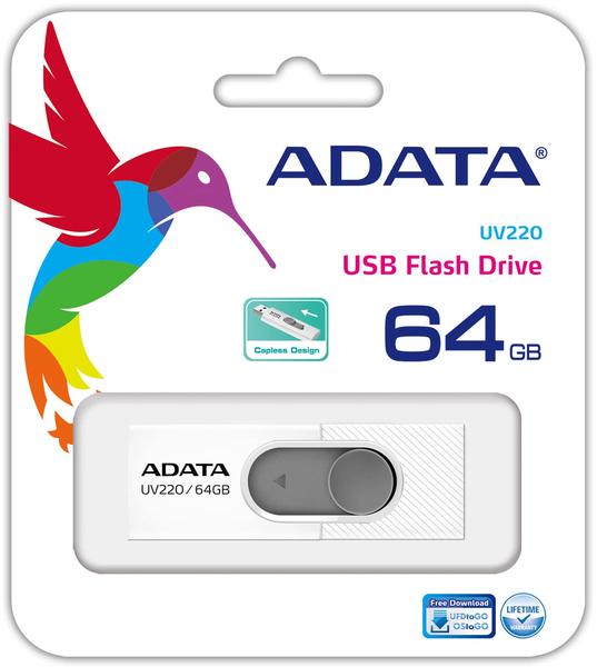 PenDrive Adata UV220 64GB USB 2.0  Biało-szary