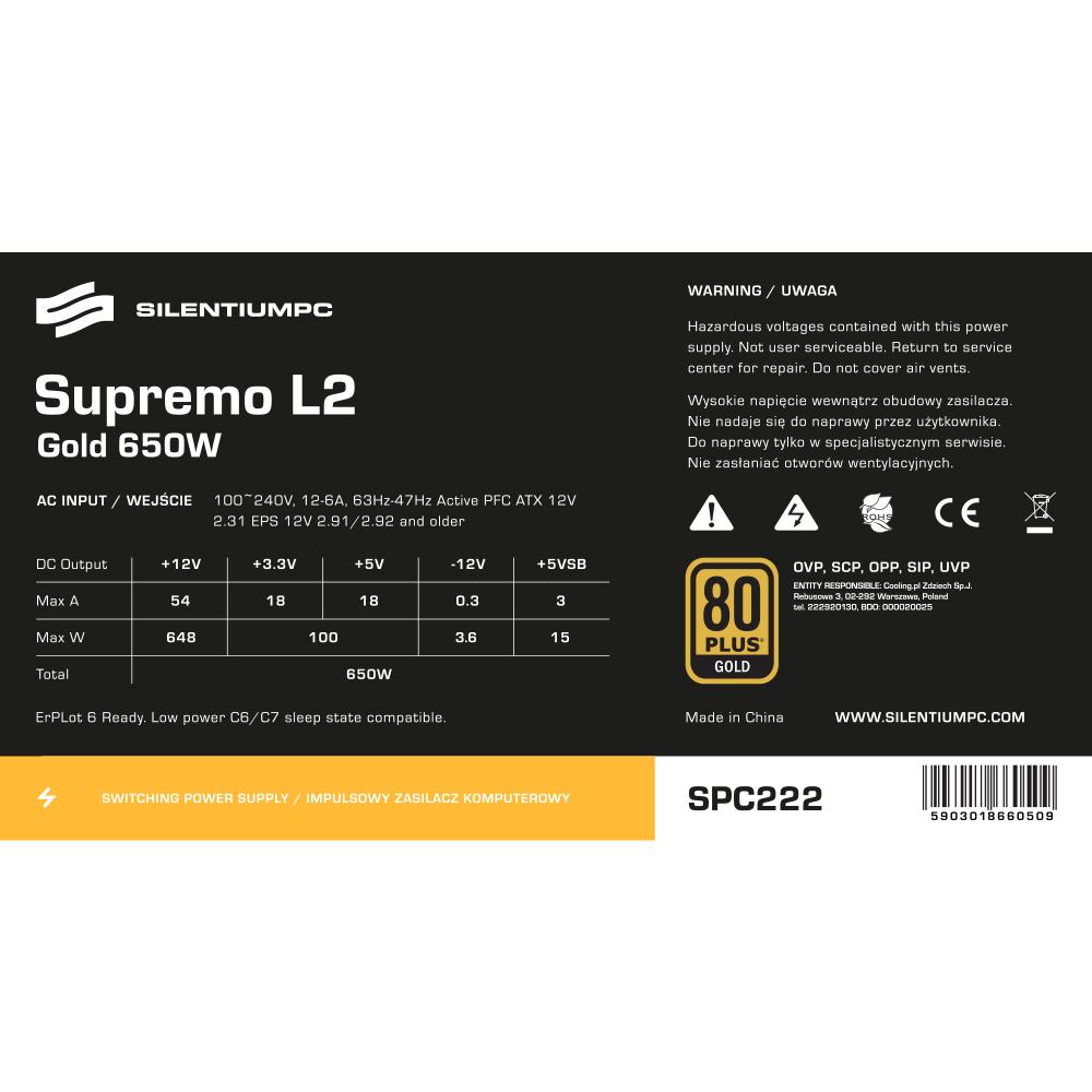 Zasilacz SilentiumPC Supremo L2 Gold 650W 80+ Gold