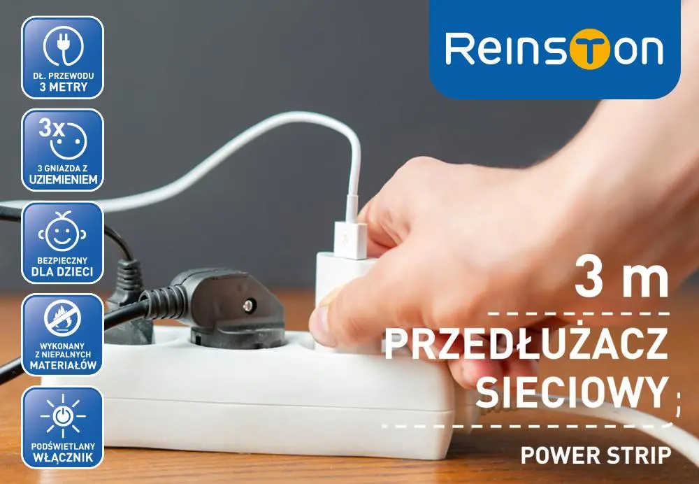 Przedłużacz Reinston EPRZ019 3 gniazda 3m Biały