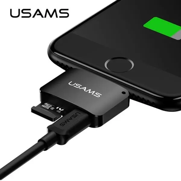 Adapter USAMS 2w1 microUSB-Lightning + czytnik kart SD