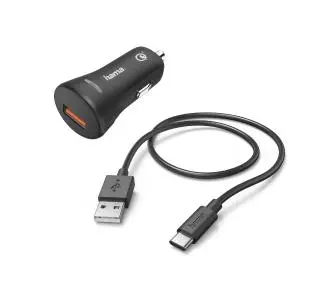 Ładowarka samochodowa Hama QC 3,0 kabel USB-C Czarny