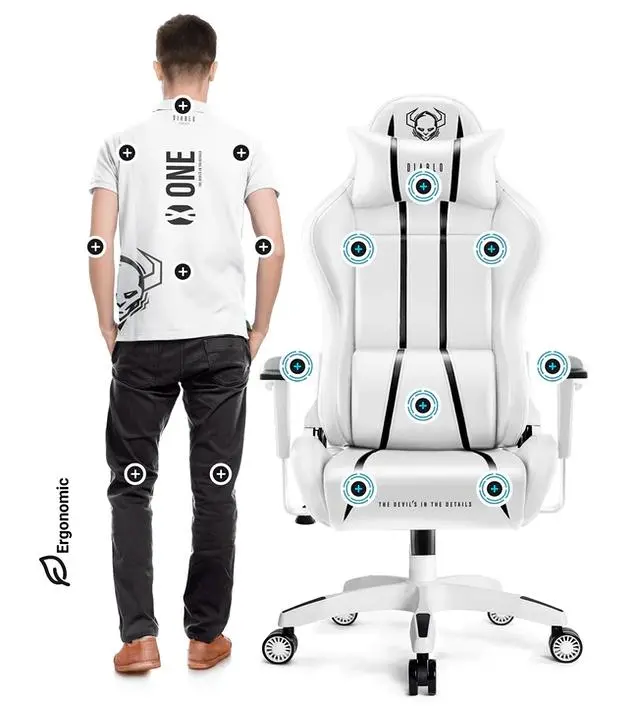 Fotel Diablo Chairs X-One 2.0 King Size Gamingowy do 160kg Skóra ECO Tkanina Biało-czarny