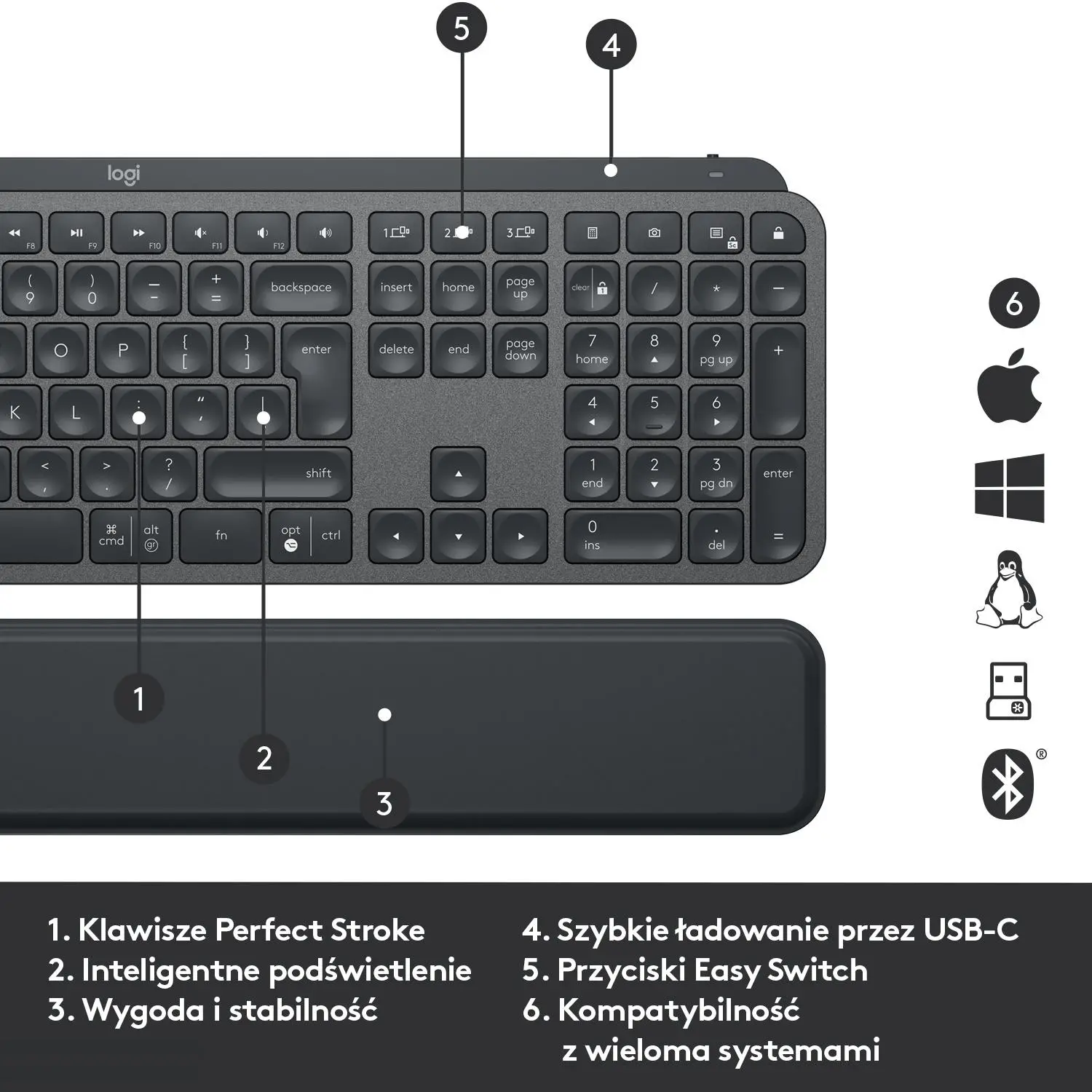 Klawiatura membranowa Logitech MX Keys Plus Grafitowy