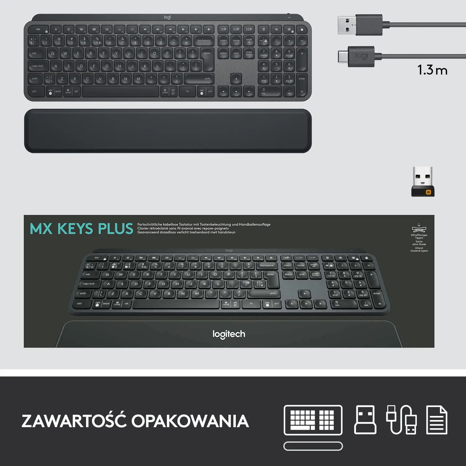 Klawiatura membranowa Logitech MX Keys Plus Grafitowy