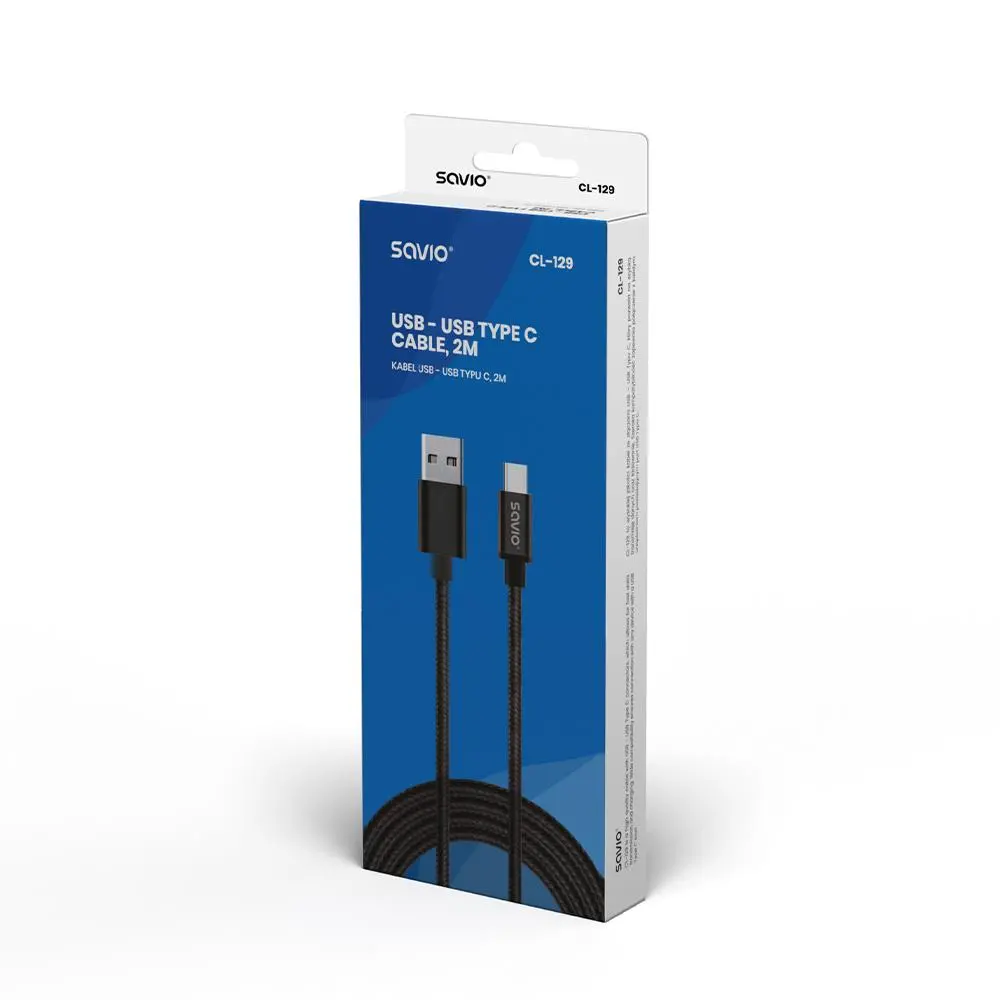 Kabel Savio CL-129 USB – USB typ C 2m Czarny