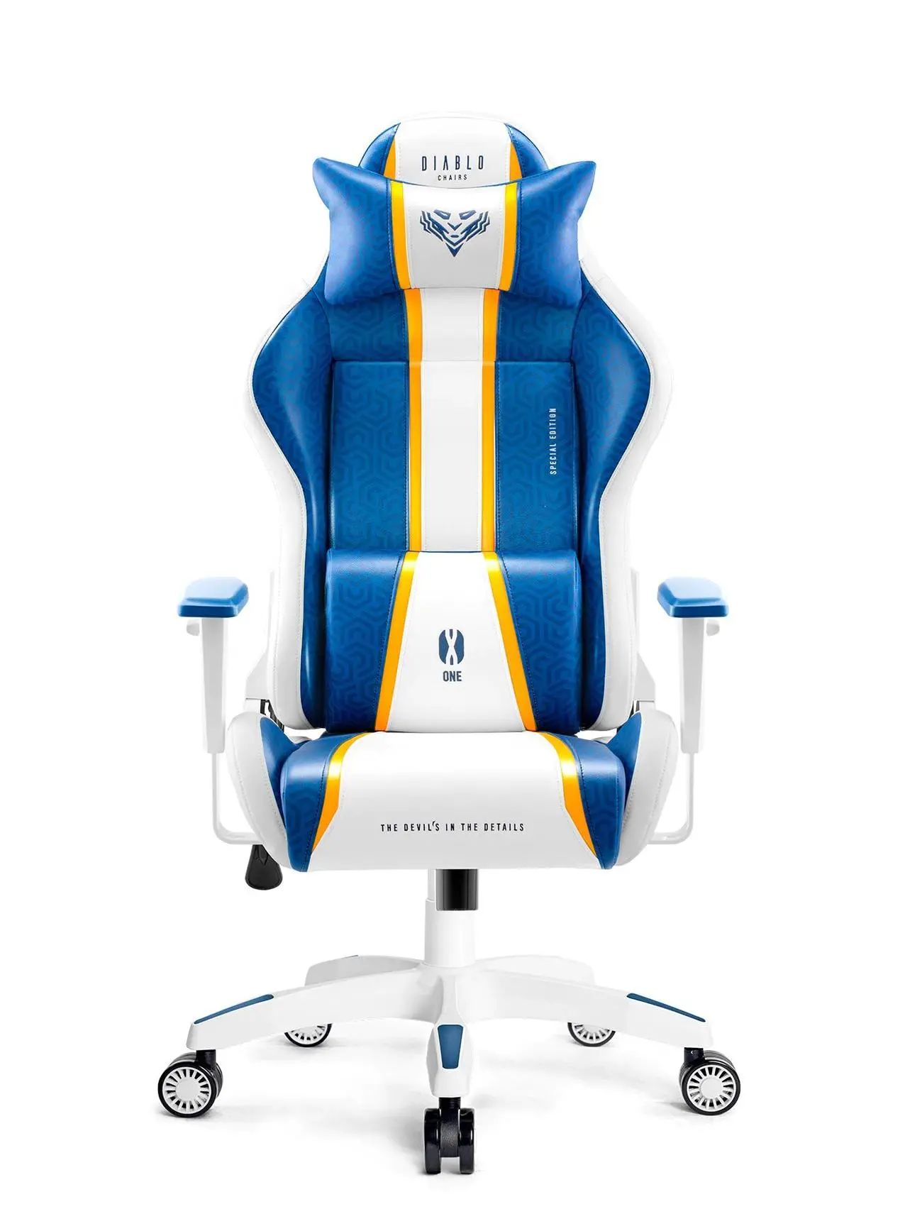 Fotel Diablo Chairs X-One 2.0 Normal Size Gamingowy do 136kg Skóra ECO Tkanina Biało-niebieski