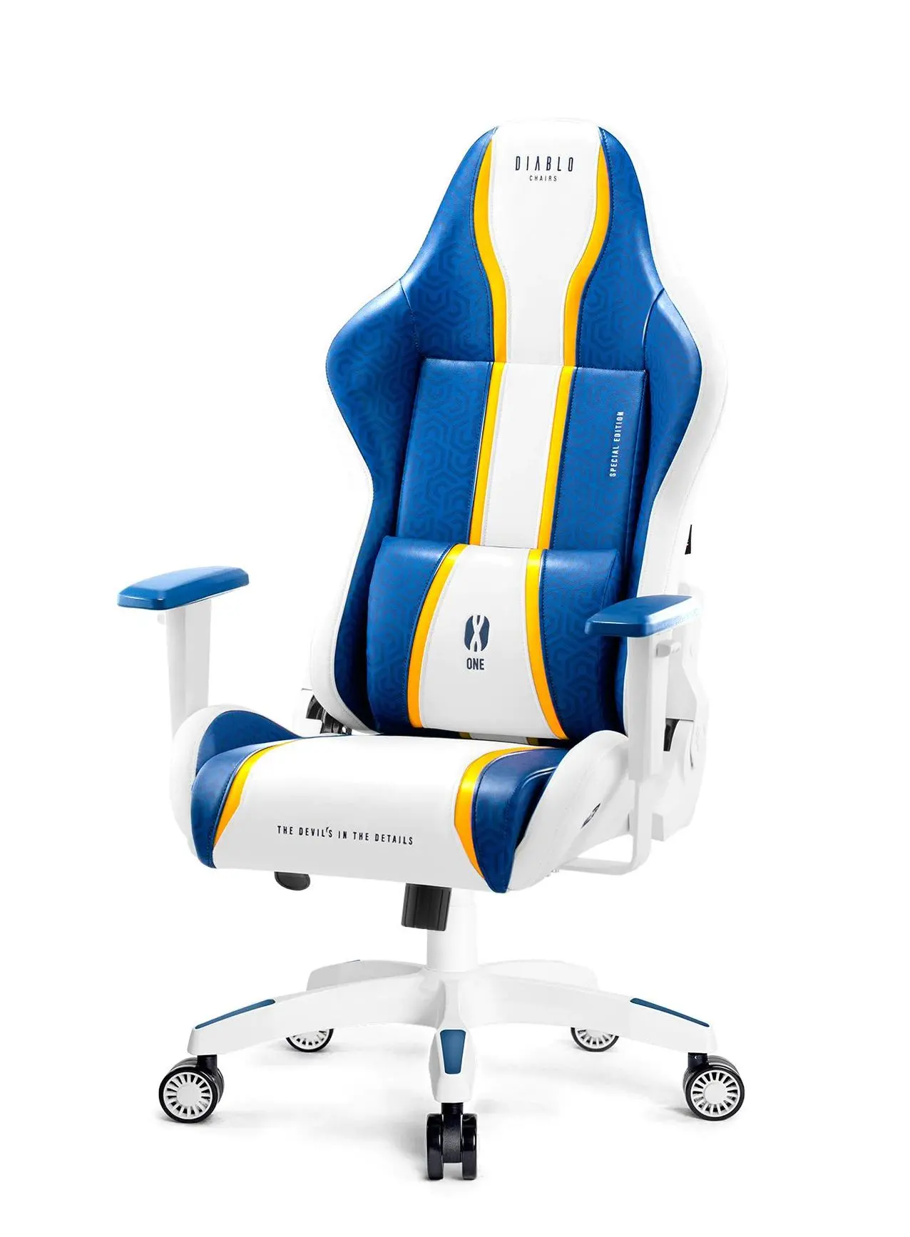 Fotel Diablo Chairs X-One 2.0 Normal Size Gamingowy do 136kg Skóra ECO Tkanina Biało-niebieski