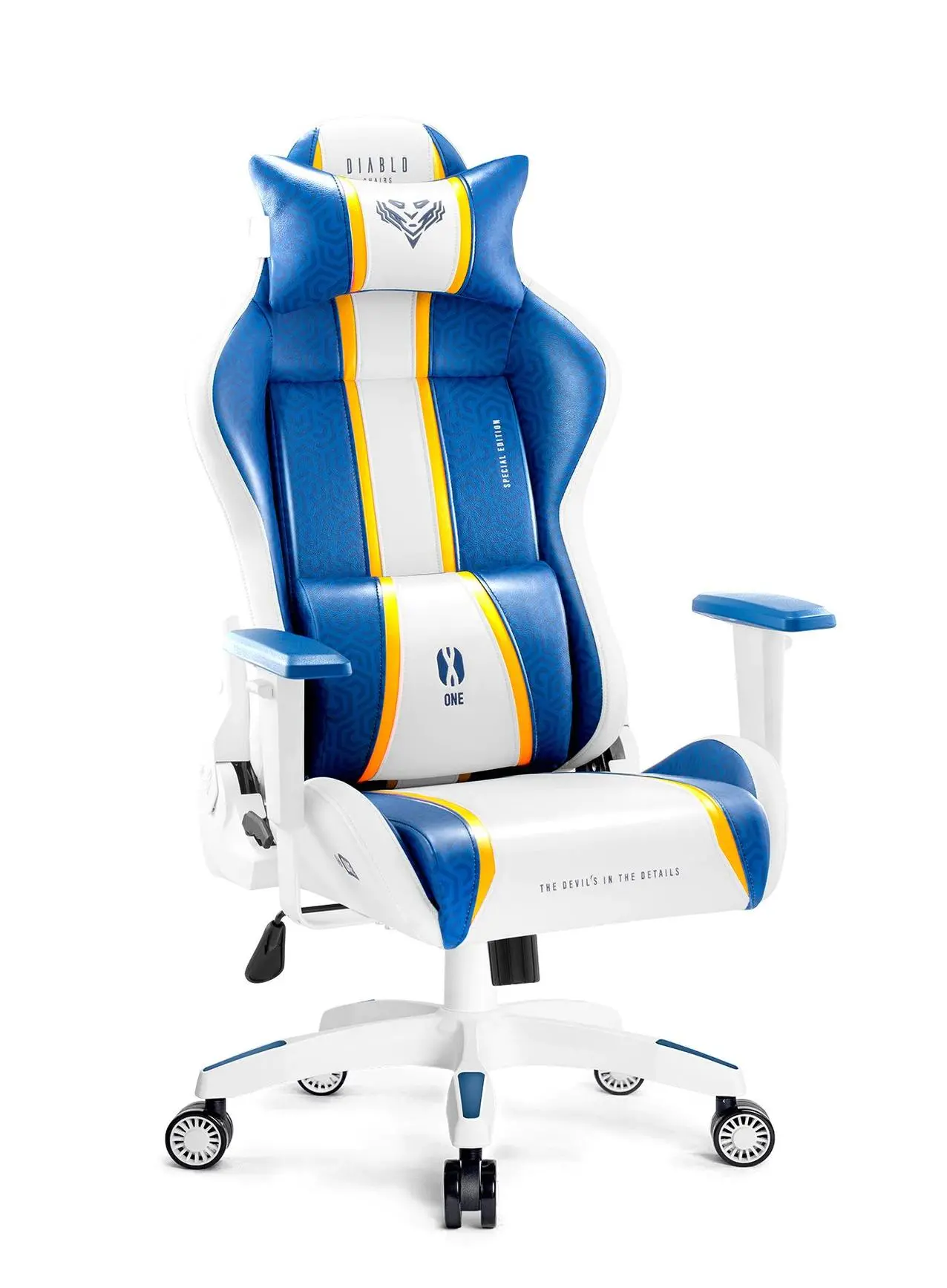 Fotel Diablo Chairs X-One 2.0 Normal Size Gamingowy do 136kg Skóra ECO Tkanina Biało-niebieski