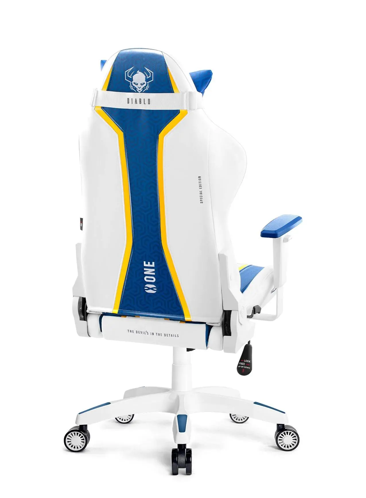 Fotel Diablo Chairs X-One 2.0 Normal Size Gamingowy do 136kg Skóra ECO Tkanina Biało-niebieski