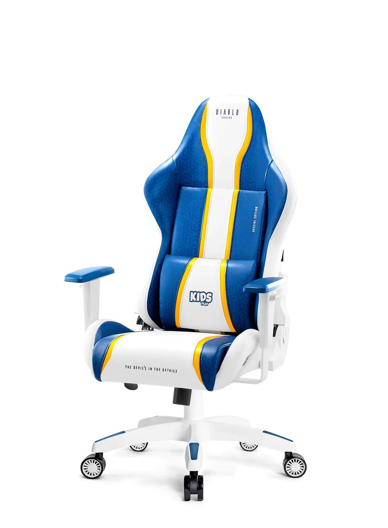 Fotel Diablo Chairs X-One 2.0 Kids Size Dla dzieci do 160kg Skóra ECO Tkanina Biało-niebieski