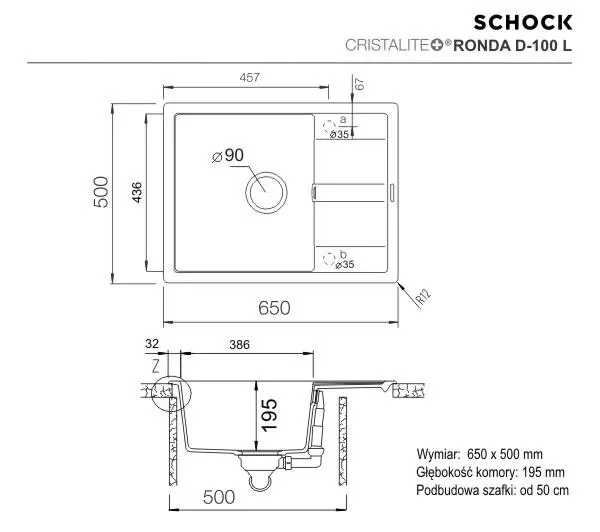 Zlewozmywak Schock Ronda D-100L Granitowy Onyx