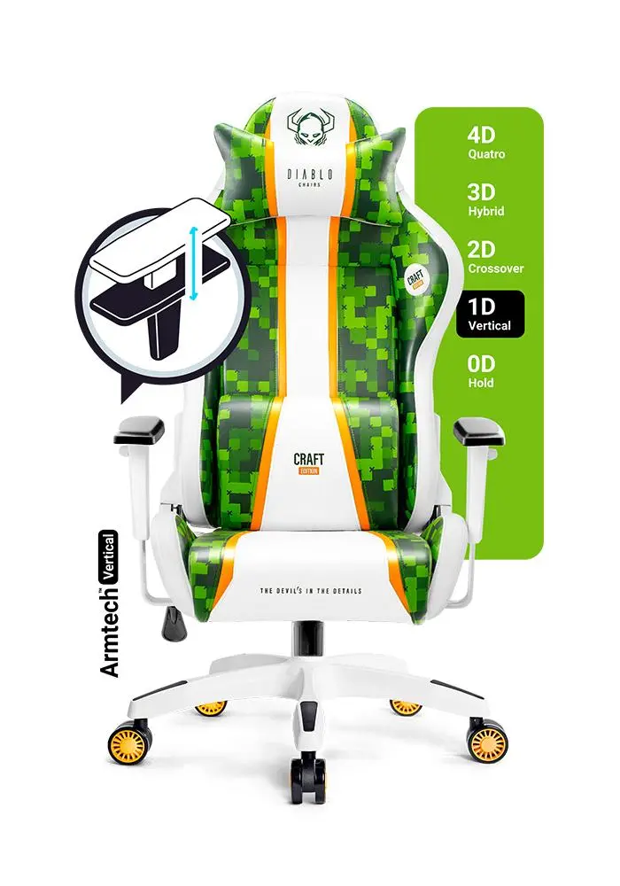 Fotel Diablo Chairs X-One 2.0 Craft King Size Gamingowy do 180kg Skóra ECO Tkanina Biało-zielony