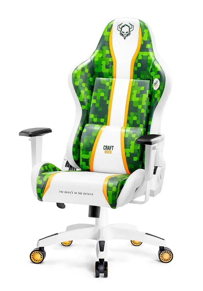 Fotel Diablo Chairs X-One 2.0 Craft King Size Gamingowy do 180kg Skóra ECO Tkanina Biało-zielony