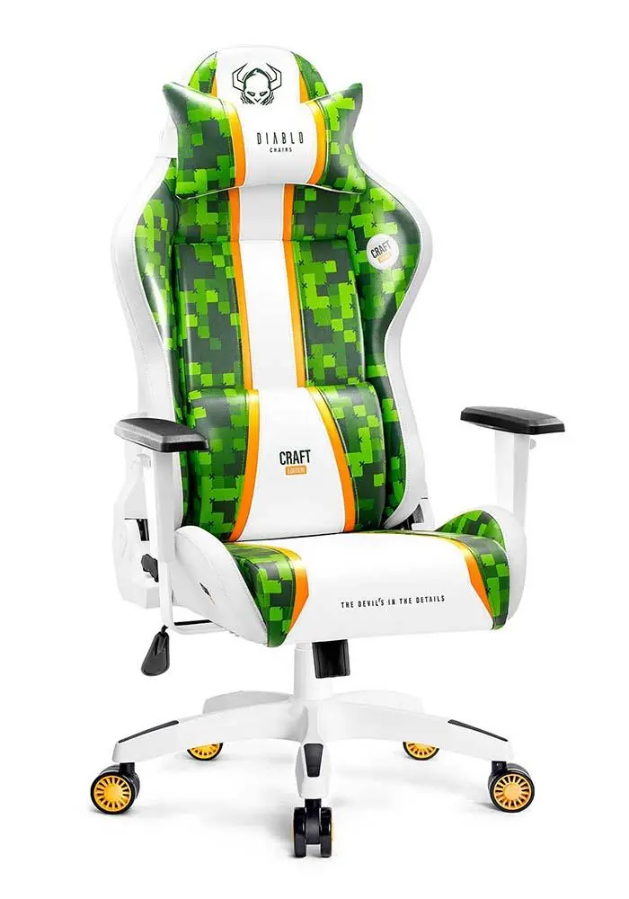 Fotel Diablo Chairs X-One 2.0 Craft King Size Gamingowy do 180kg Skóra ECO Tkanina Biało-zielony