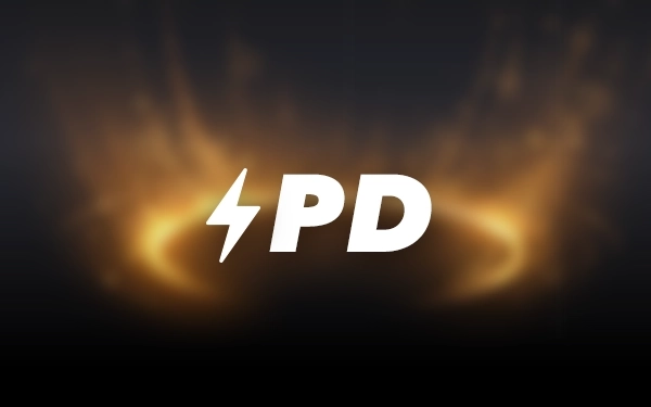 Значок технологии быстрой зарядки Power Delivery (PD) отображается на фоне золотистого свечения.
