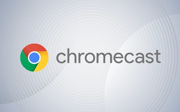 Логотип Chromecast с цветным символом Google на сером фоне с концентрическими кругами.
