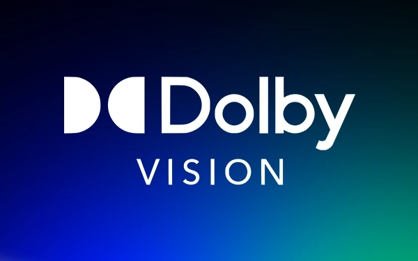 Логотип Dolby Vision на синьо-зеленому фоні – символ технології, яка покращує якість зображення