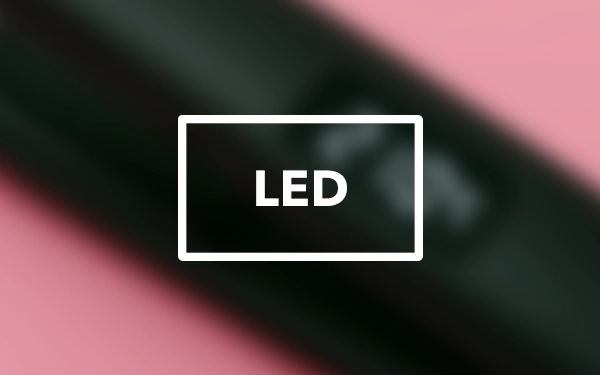 Значок в виде прямоугольного экрана со словом LED (светодиод) на розовом фоне, символизирующий дисплей.